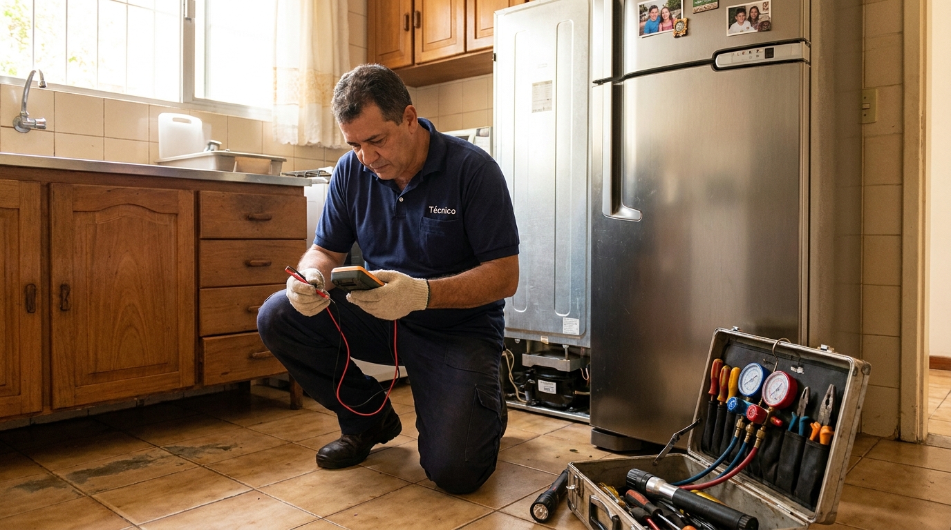 Técnico trocando o termostato de geladeira em Suzano‑SP
